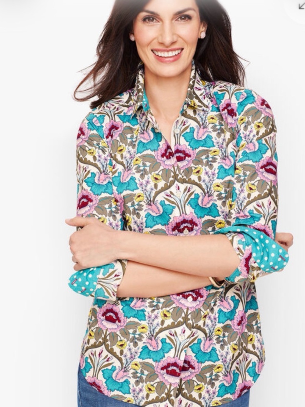 Talbots 💯 cotton floral print blouse, Size PL